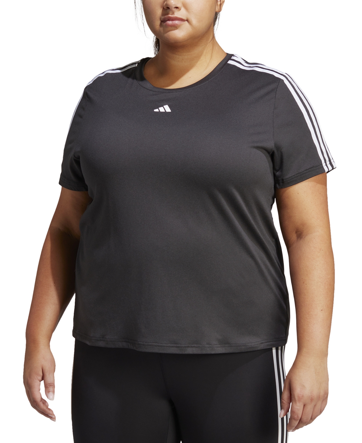 Adidas Originals Plus Size Aeroready Train Essentials 3-stripes T-shirt In Black,white
