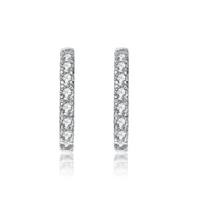 White Gold Plated Round Cubic Zirconia Hoop Earrings