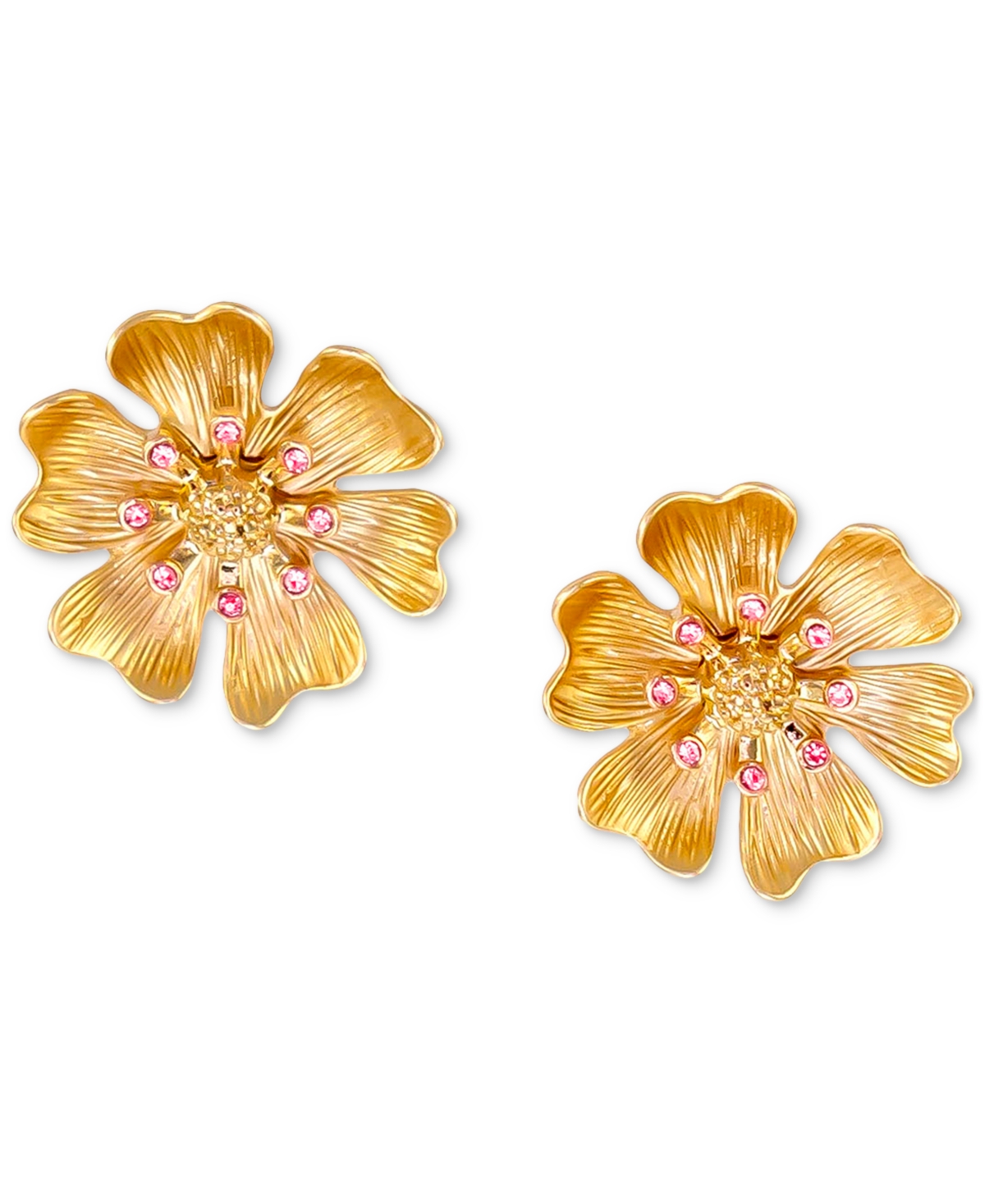Gold-Tone Pave & Imitation Pearl Flower Button Earrings - Pink