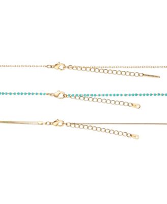 14k Gold Flash Plated Reconstituted Turquoise Stone and Evil Eye Heart Layered Pendant Necklaces, 3 Piece Set