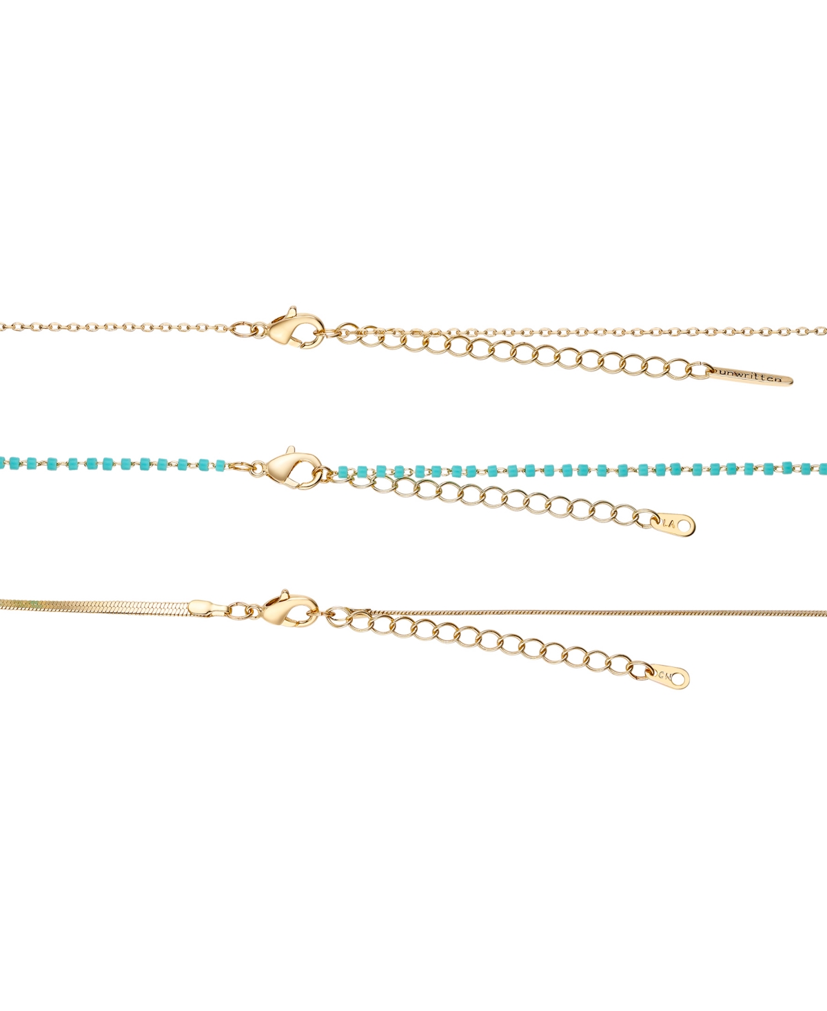 Unwritten 14kFlash Plated Reconstituted Turquoise Stone and Evil Eye Heart Layered Pendant Necklaces, 3 Piece Set - Gold