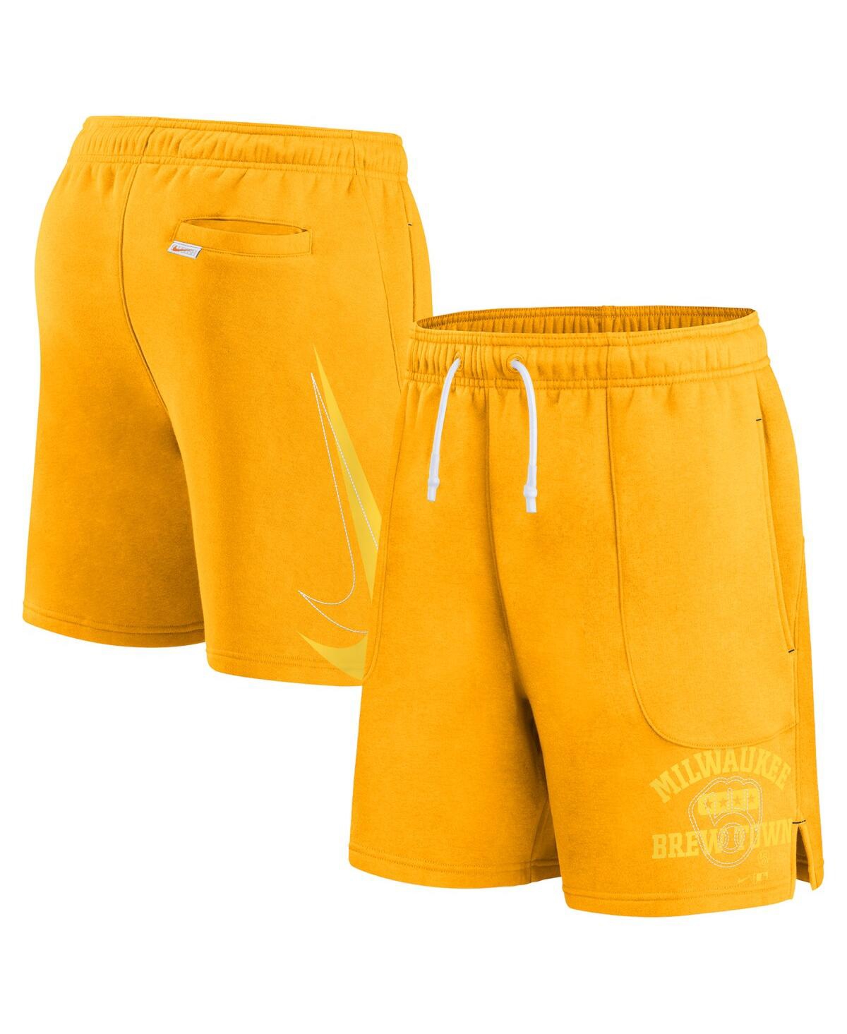 Shop Nike Men's  Gold Milwaukee Brewers Statement Ball Game Shorts