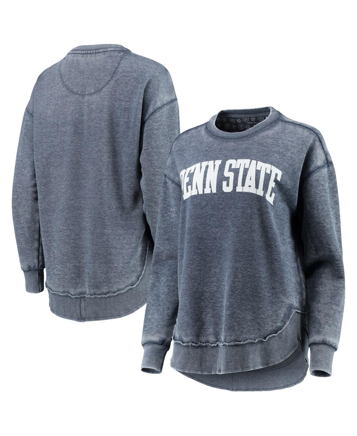 Women's PressboxPenn State Nittany Lions Vintage-Inspired Wash Pullover Sweatshirt - Heathered Navy
