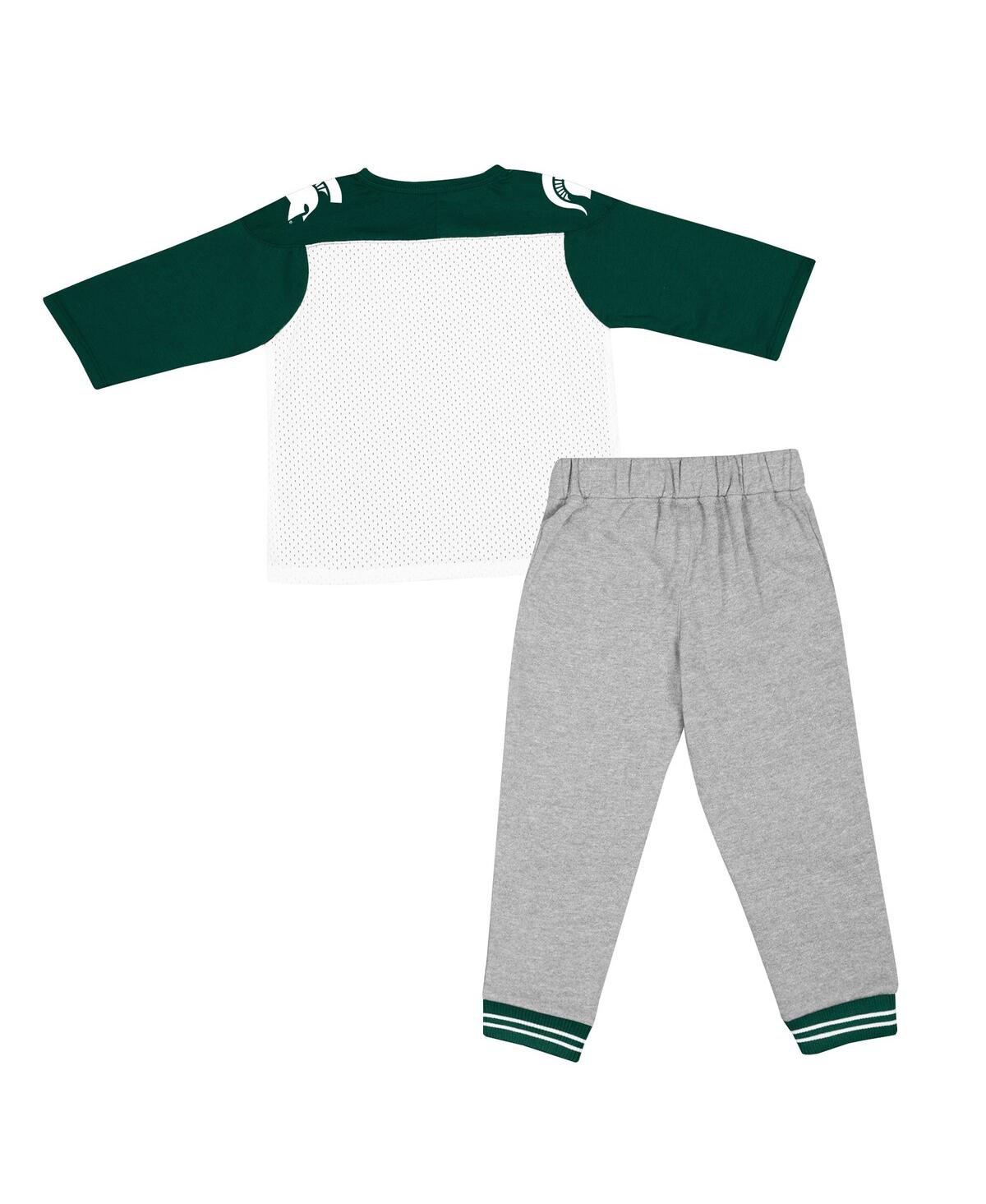 Shop Colosseum Toddler Boys  Green, Heather Gray Michigan State Spartans Jingtinglers Football V-neck Jers In Green,heather Gray