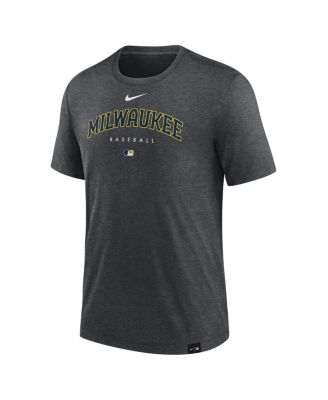 Men's Heather Charcoal Milwaukee Brewers Authentic Collection Early Work Tri-Blend Performance T-shirt