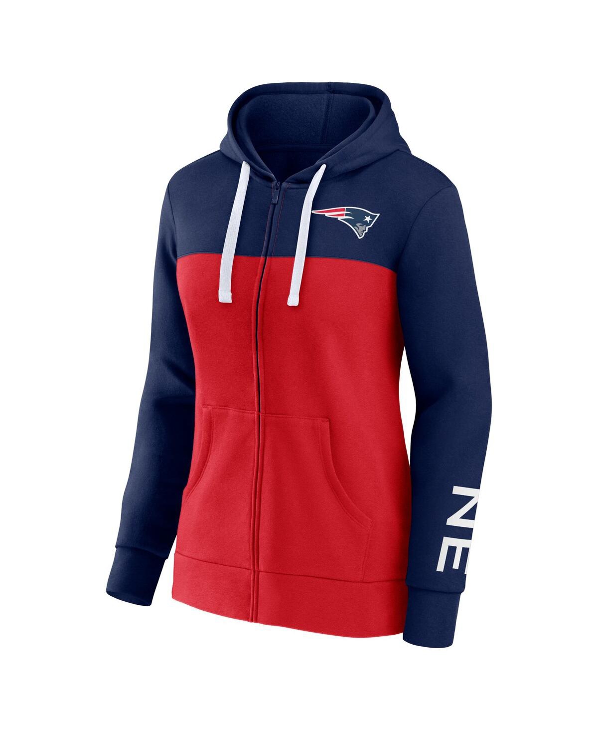 Fanatics Women's  Navy, Red New England Patriots Take The Field Color Block Full-zip Hoodie In Navy,red