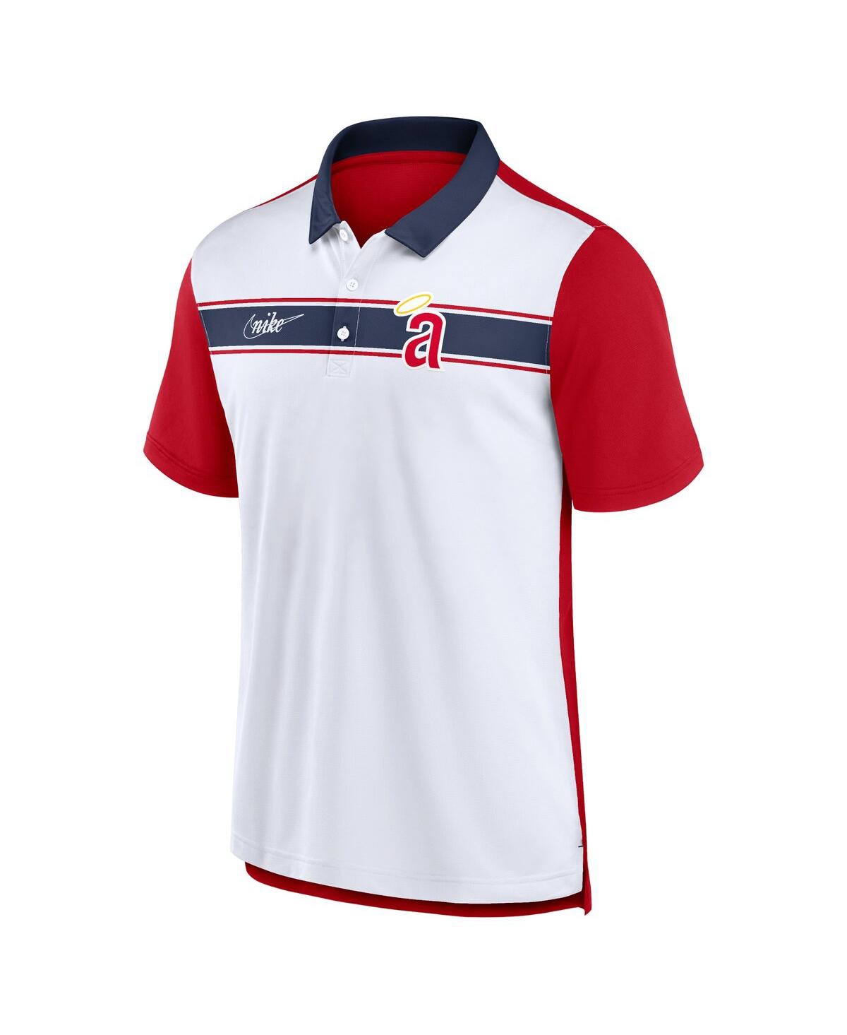 Shop Nike Men's  White, Red California Angels Rewind Stripe Polo Shirt In White,red
