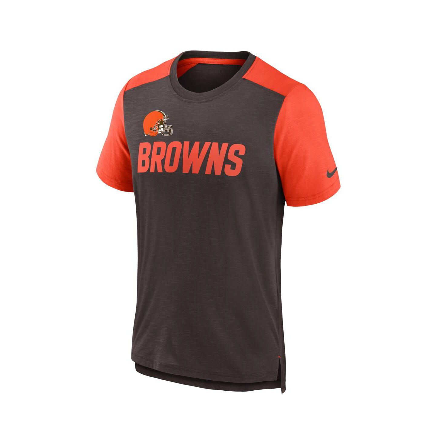 Мужская футболка Nike Heathered Brown, Heathered Orange Cleveland Browns Color Block Team Name — фото 3