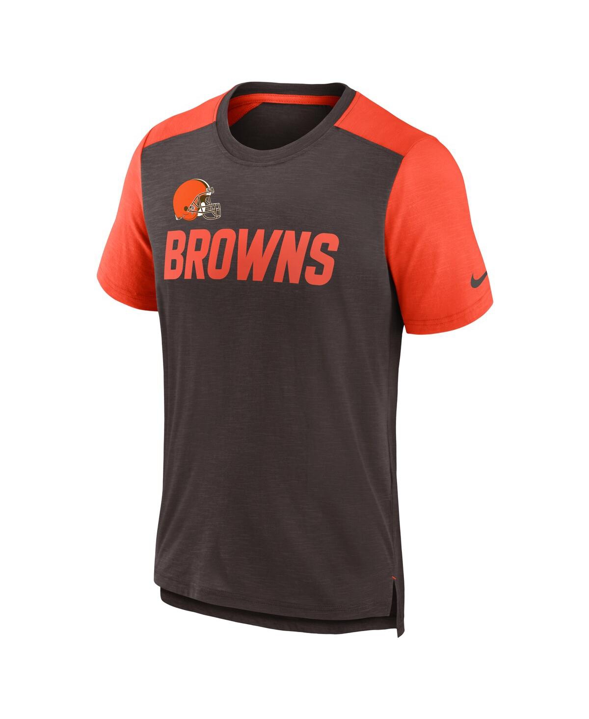Shop Nike Men's  Heathered Brown, Heathered Orange Cleveland Browns Color Block Team Name T-shirt In Heathered Brown,heathered Orange