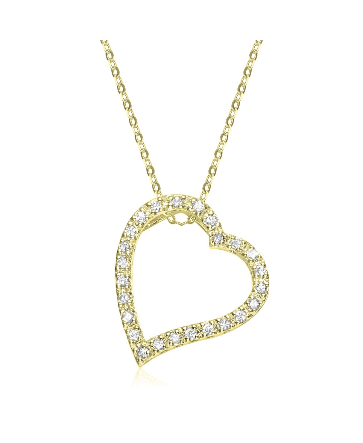14k Gold Cubic Zirconia Ribbon Heart Halo Floating Pendant Necklace - Gold