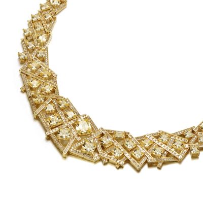 Mesmerizing 3D Geometric Cluster Eternity Necklace with Graduated Basketweave Stack
