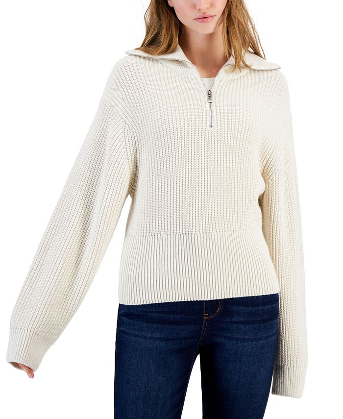 HUGO Women s Collared Quarter Zip Drop Shoulder Sweater Macy s