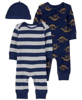 Carter's - Baby Boys Blue Dino 3 Piece Jumpsuit Set