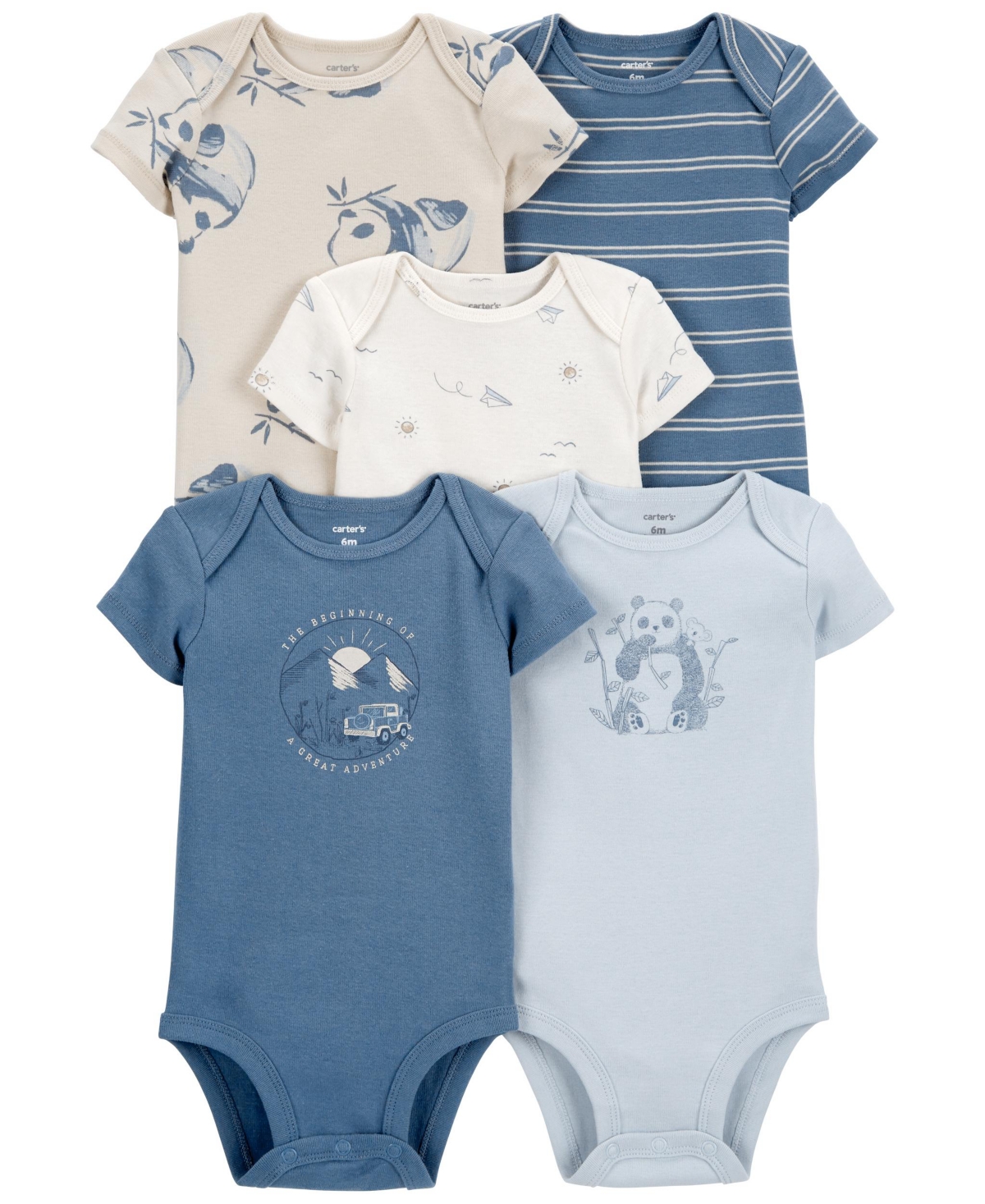 Carter's Baby Boys Short Sleeve Bodysuits, Pack Of 5 In Blue