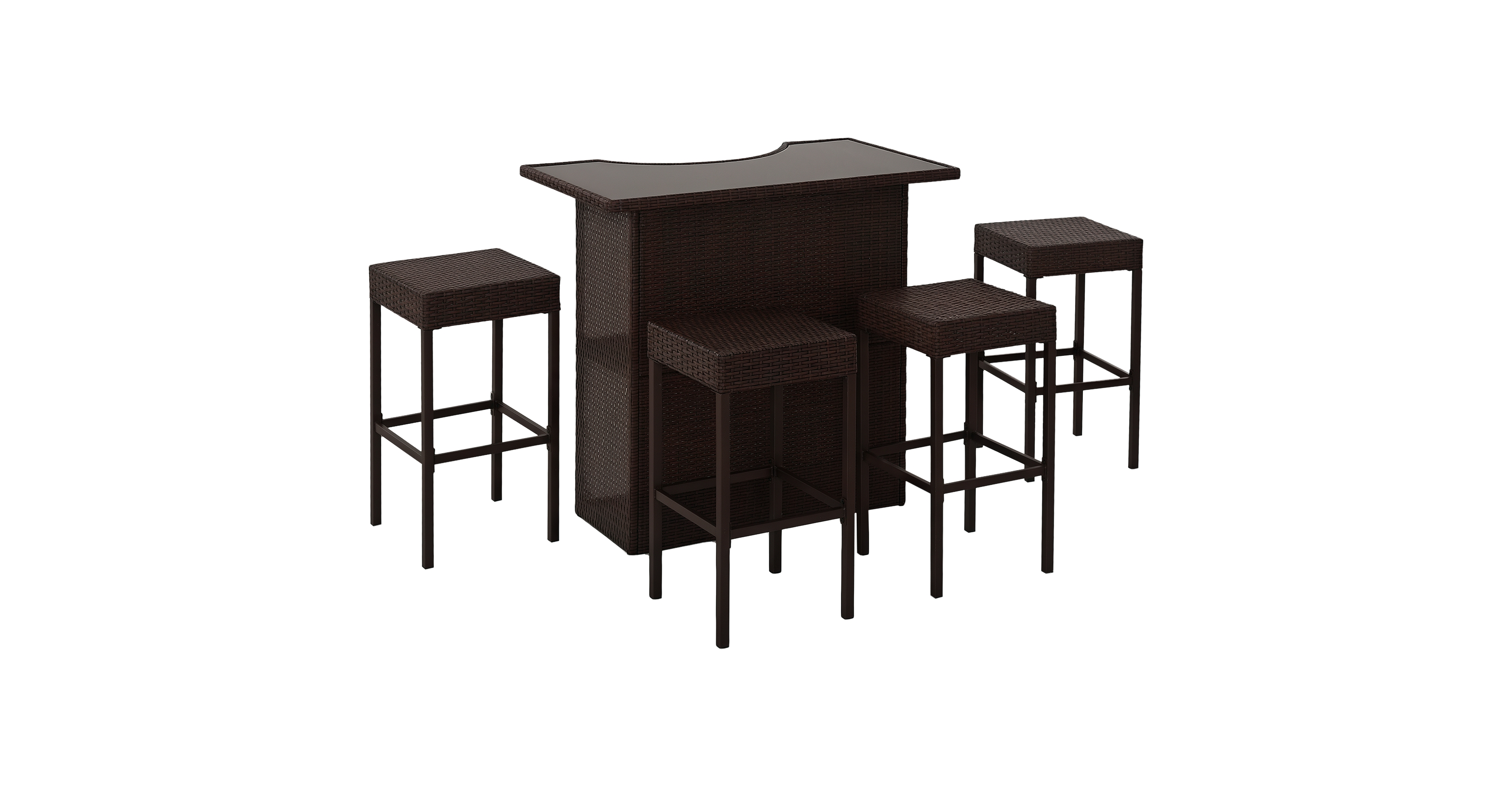 Outsunny 5PC Rat Wicker Bar Set Bistro Patio Backyard Table&2 Stool Garden Furniture