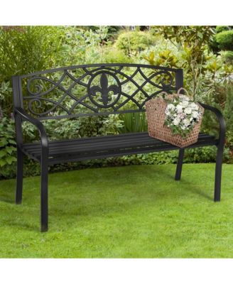 Patio Garden Bench Park Yard Outdoor Furniture Steel Slats Porch Chair Seat