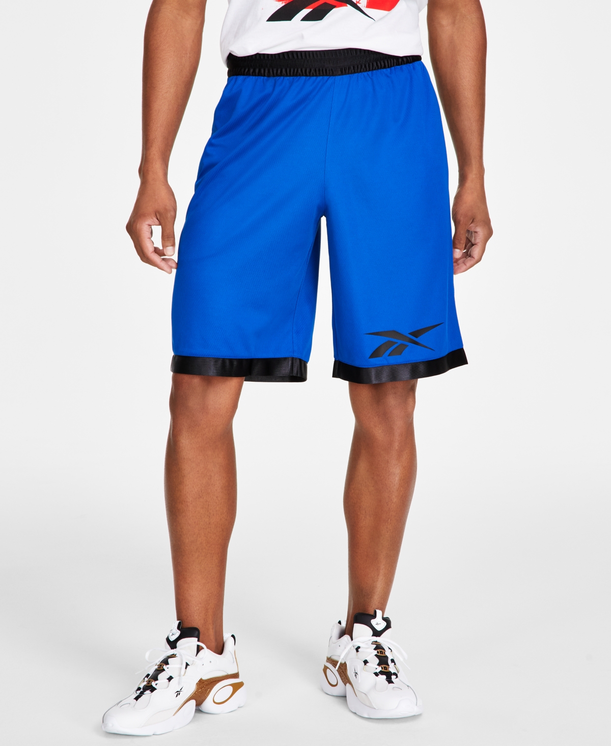 Reebok Men's Regular-fit Logo-print Mesh Basketball Shorts In Vector Blue,black