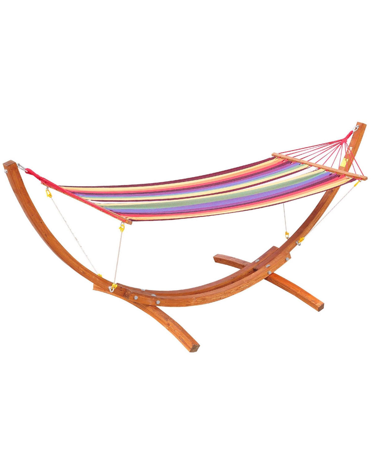 Outsunny Wooden Curved Arc Hammock Stand with Cotton Hammock Outdoor Patio Swing Multicolor