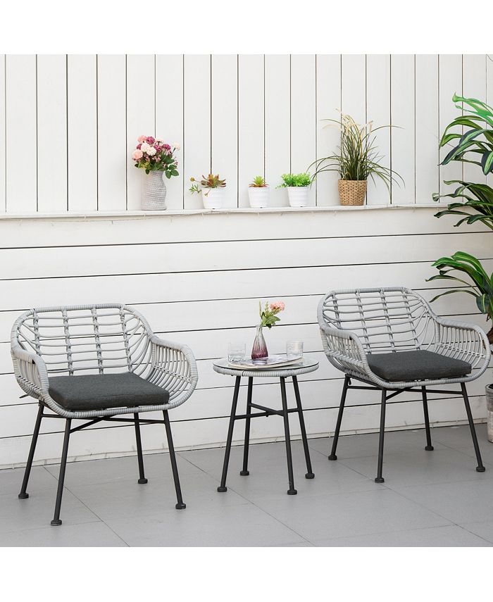 Outsunny 3Piece Patio Conversation Bistro Set, Outdoor Wicker
