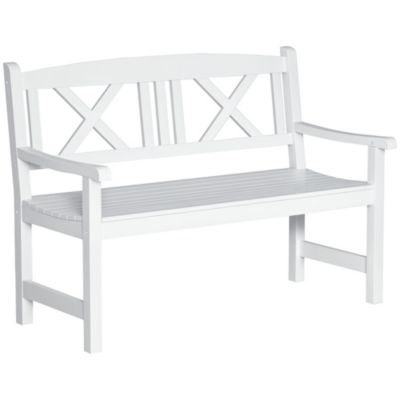 Outsunny - Wooden 2-Person Garden Bench for Backyard, Deck, Porch, White