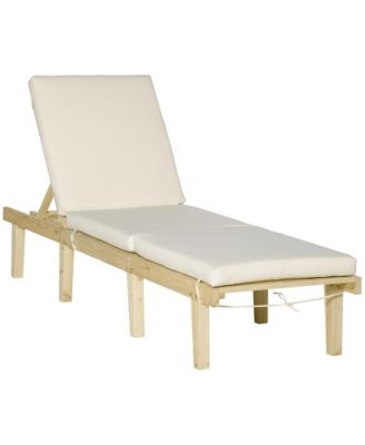 Chaise Lounge Chair for Outdoor, Patio Recliner with 4-Position Adjustable Backrest and Cushion for Deck, Beach, Lawn and Sunbathing, Natural
