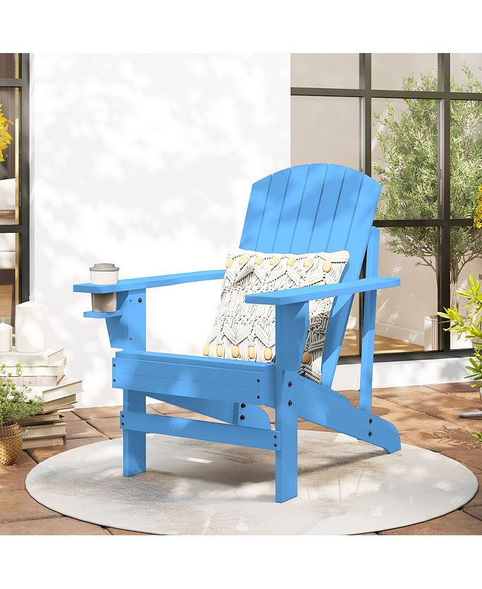 Outsunny Wooden Adirondack Chair, Outdoor Patio Lawn Chair with Cup