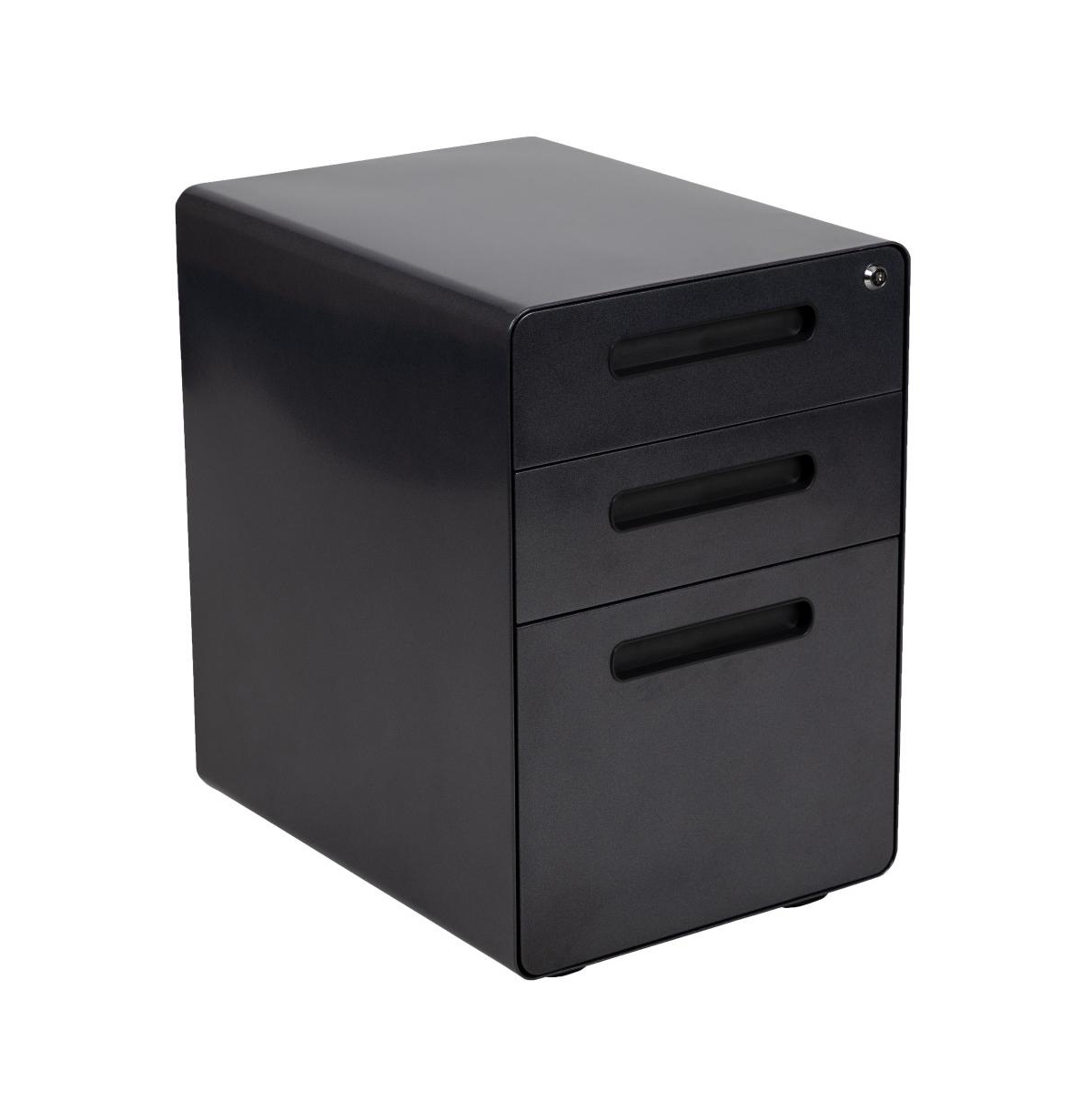 Emma+oliver Ergonomic 3-drawer Mobile Locking Filing Cabinet Storage Organizer In Black