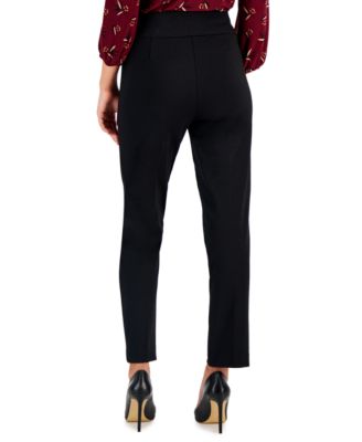 Petite Pull-On Slim Ankle Slit-Front Pants