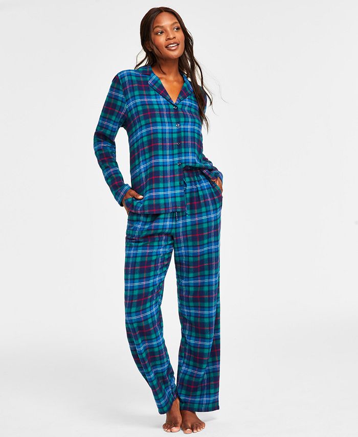 Family Pajamas Matching Women's Cotton Plaid Notched Pajamas Set