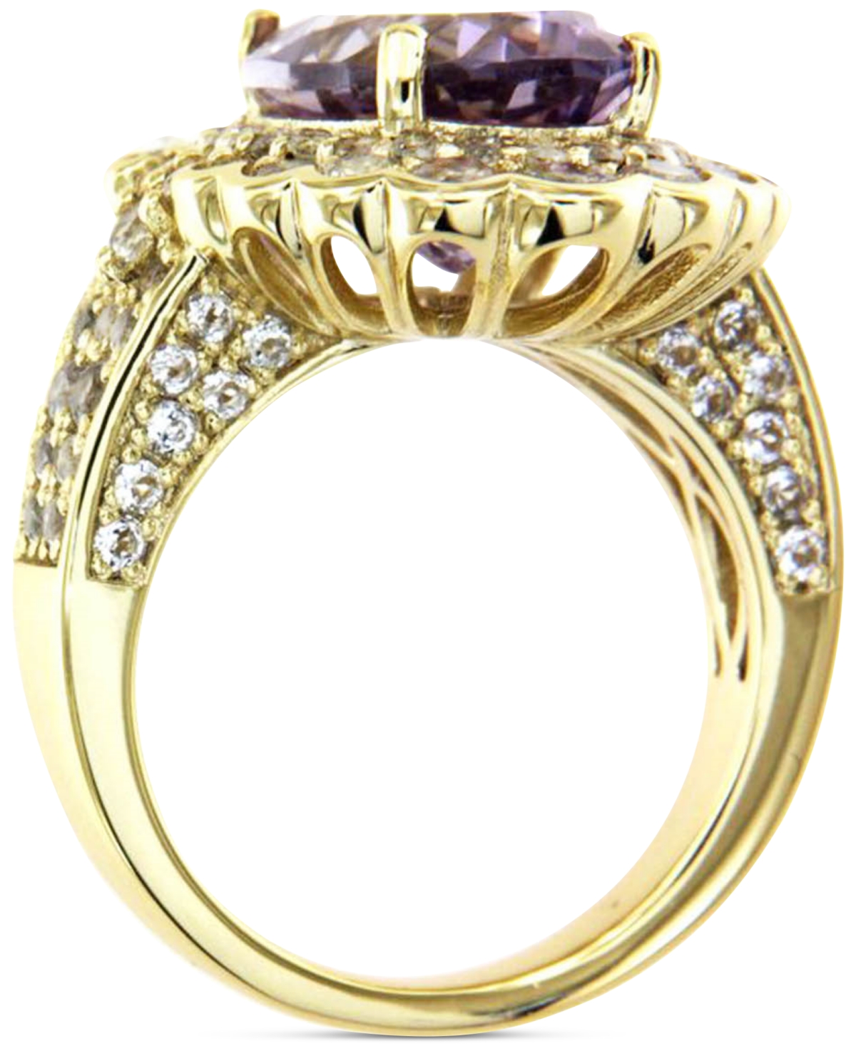 (5 ct. t.w.) & White Topaz (3-5/8 ct. t.w.) Halo Ring in Gold-Plated Sterling Silver - Pink Amethyst