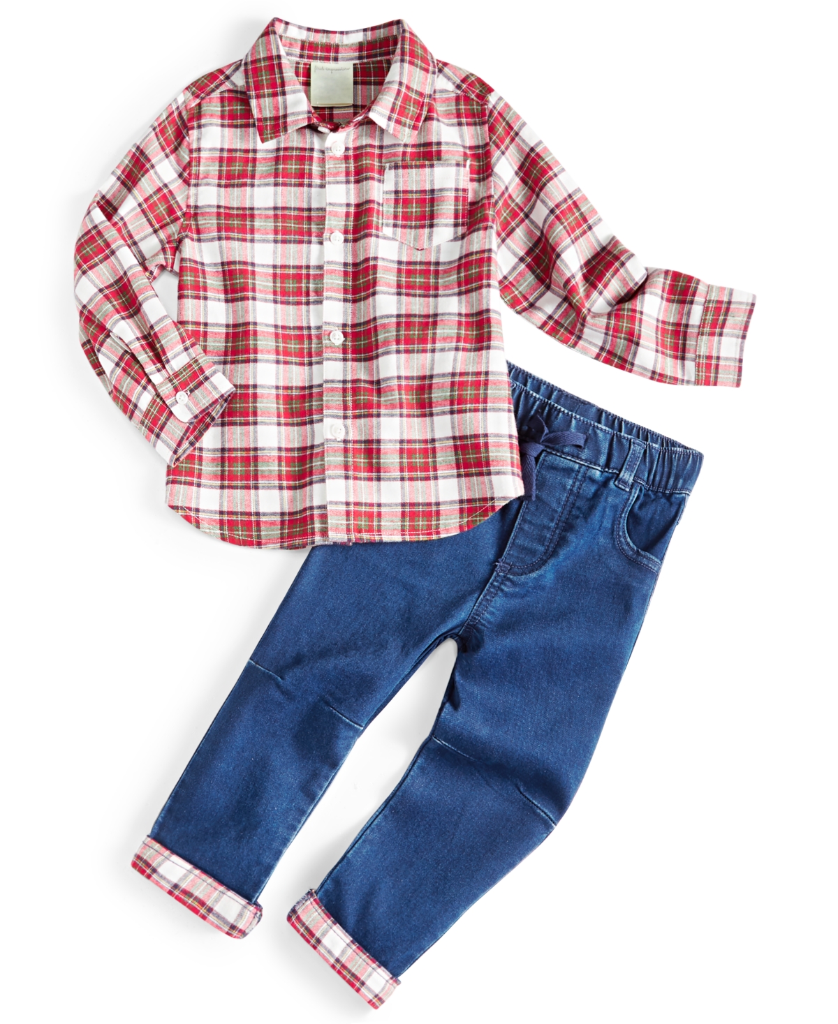 First Impressions Baby Boys Plaid Shirt And Denim Pants, 2 Piece Set, Created For Macy's In True Blue Wash
