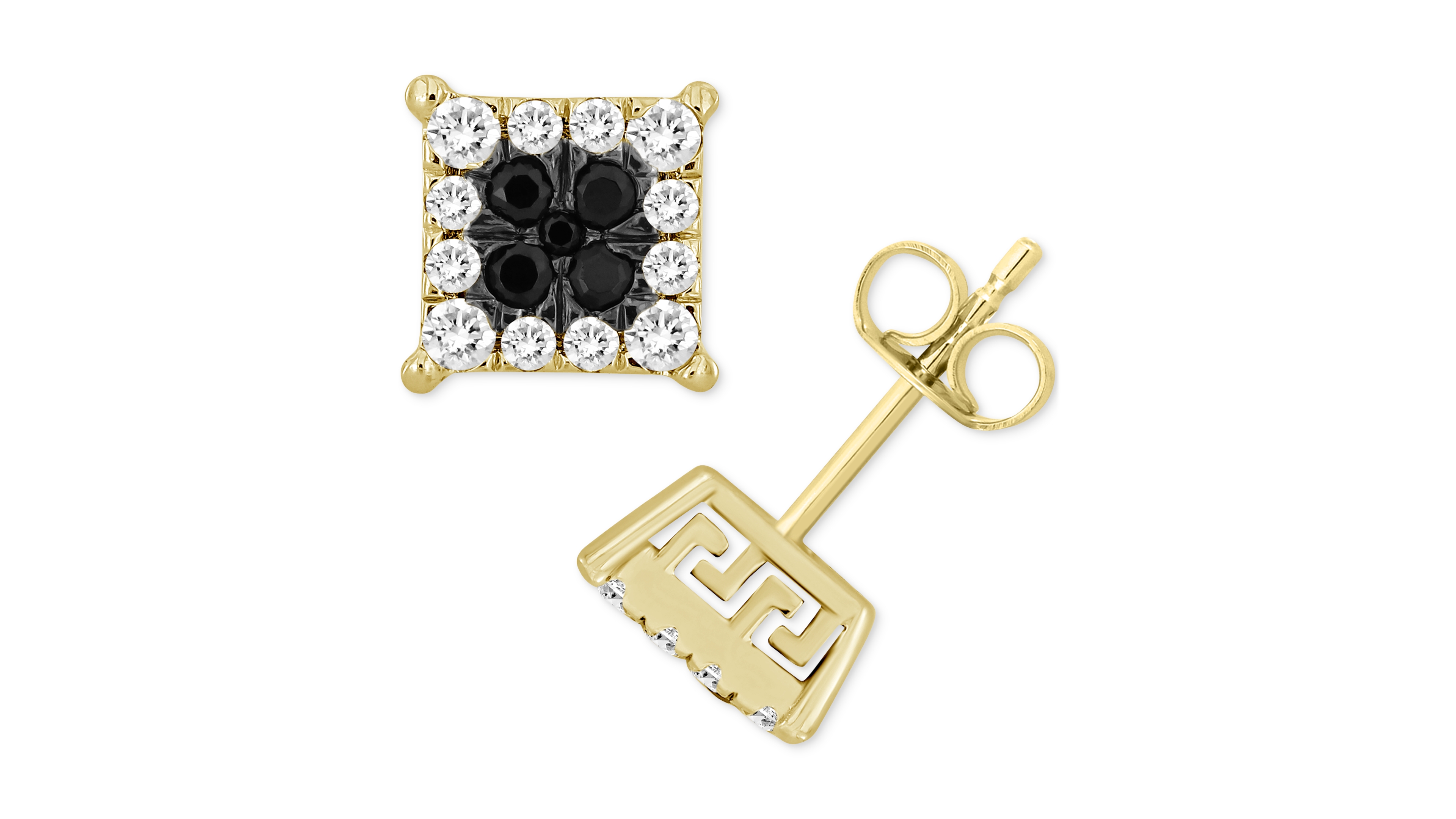 Men's Black & White Diamond Greek Key Stud Earrings (1/2 ct. t.w.) in 10k Gold
