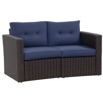 2-Piece Outdoor PE Rat Patio Corner Sofa Loveseat,