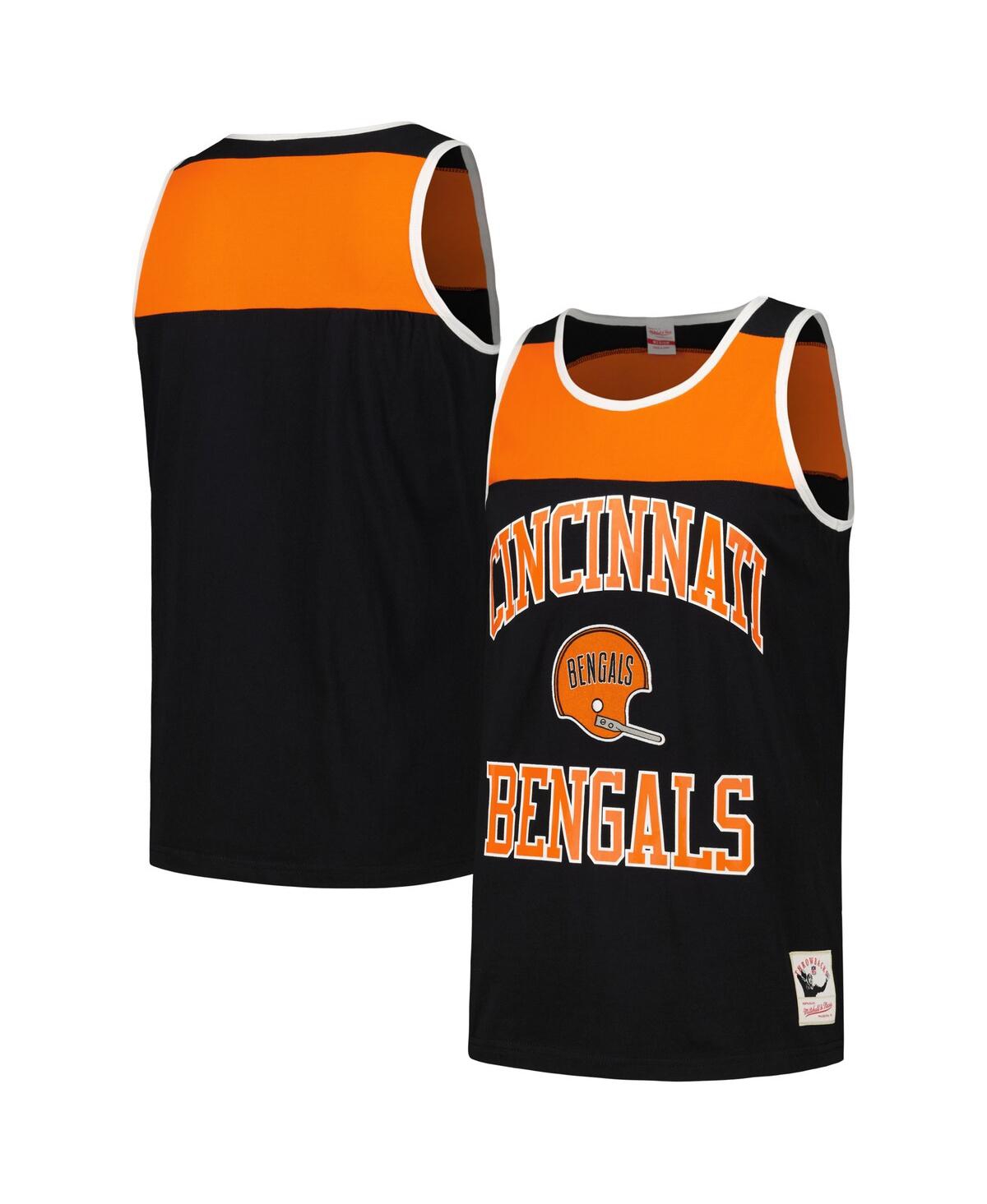 Shop Mitchell & Ness Men's  Black And Orange Cincinnati Bengals Heritage Colorblock Tank Top In Black,orange