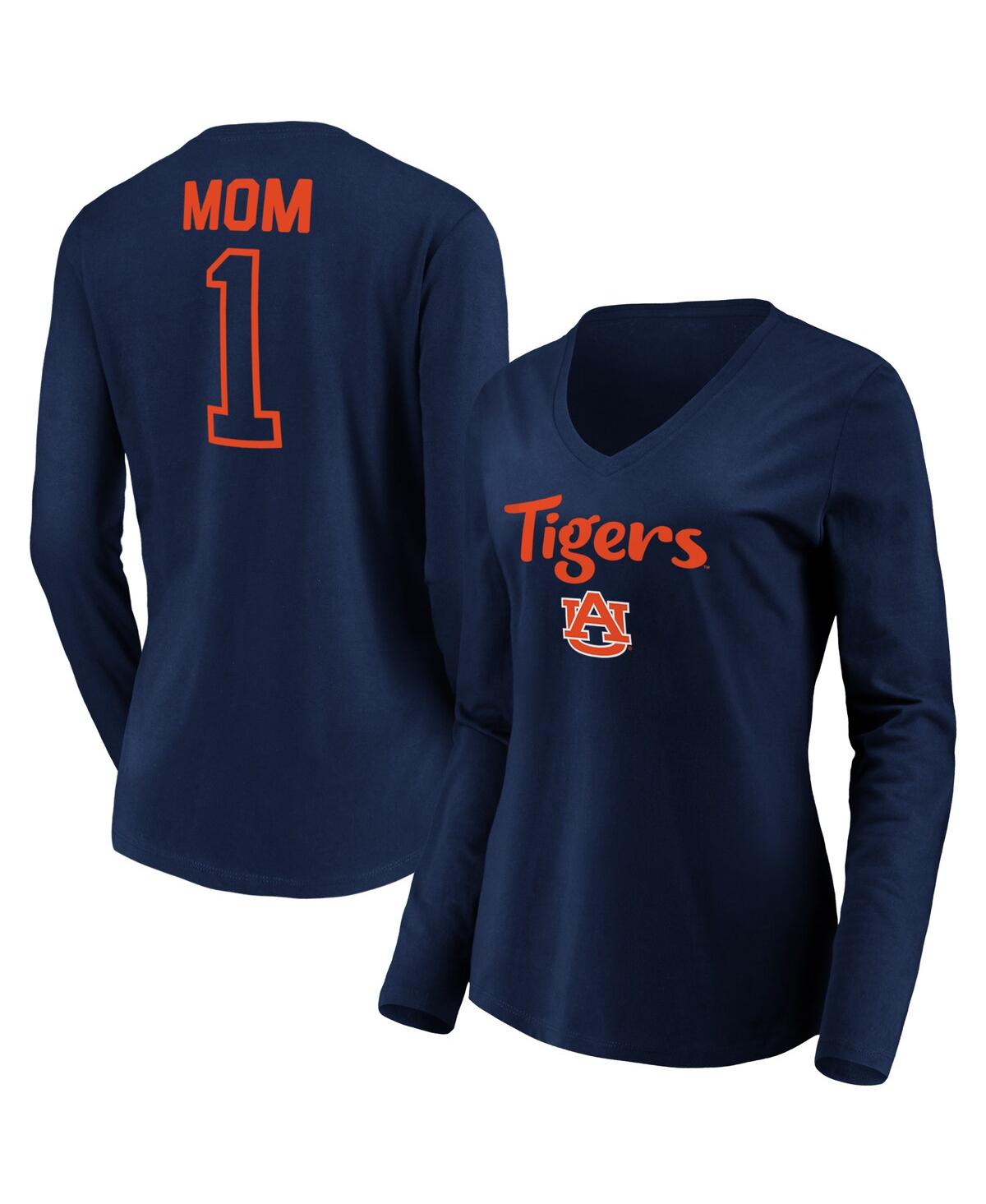 Fanatics Women's  Navy Auburn Tigers #1 Mom Long Sleeve V-neck T-shirt