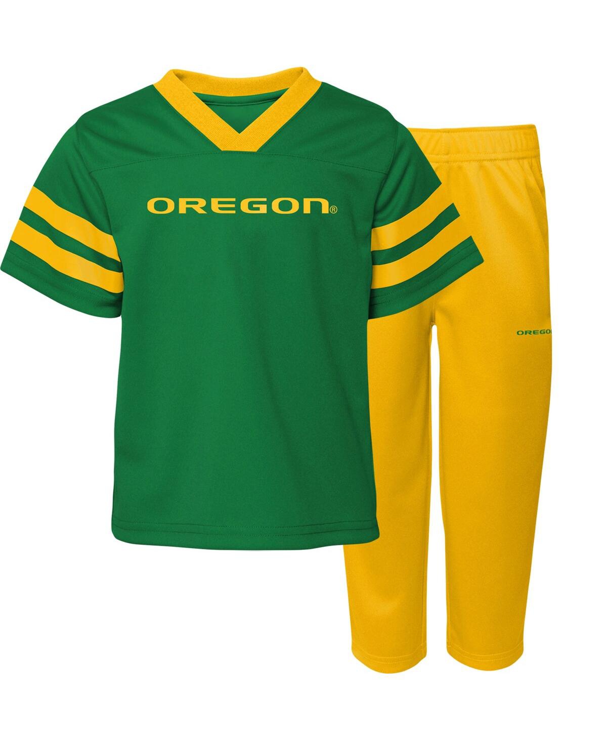 Outerstuff Babies' Little Boys Green, Yellow Oregon Ducks Red Zone Jersey And Pants Set In Green,yellow