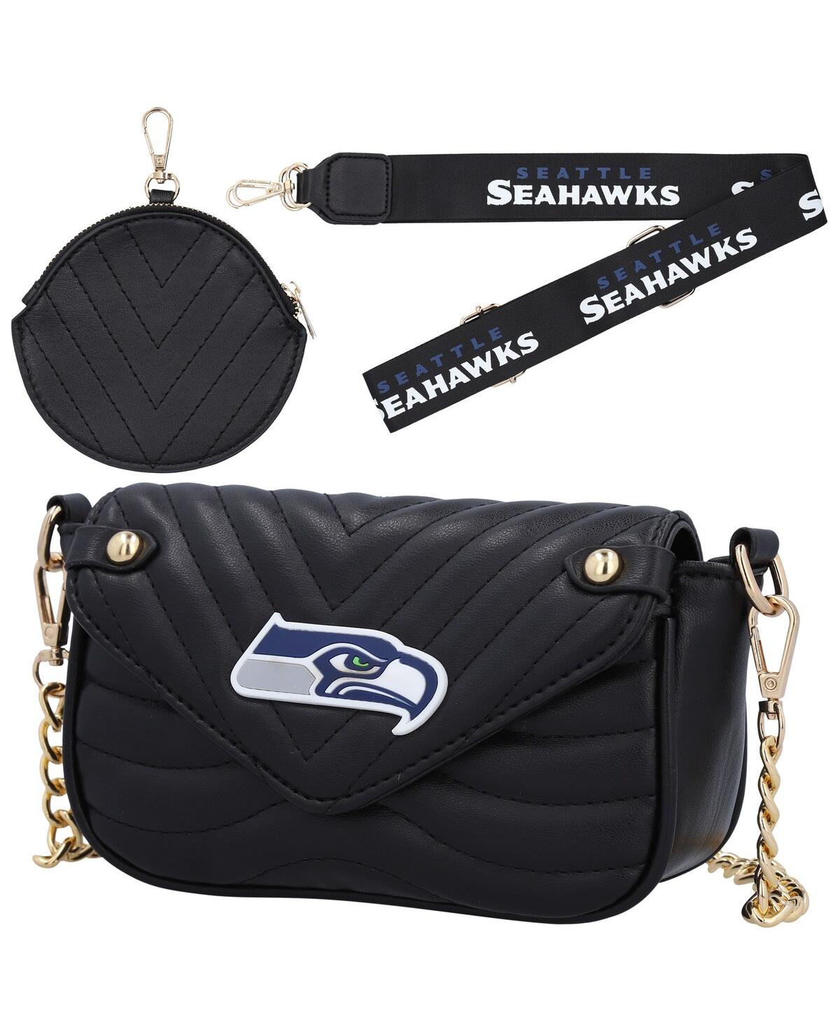 Cuce Women's  Seattle Seahawks Leather Strap Bag In Black