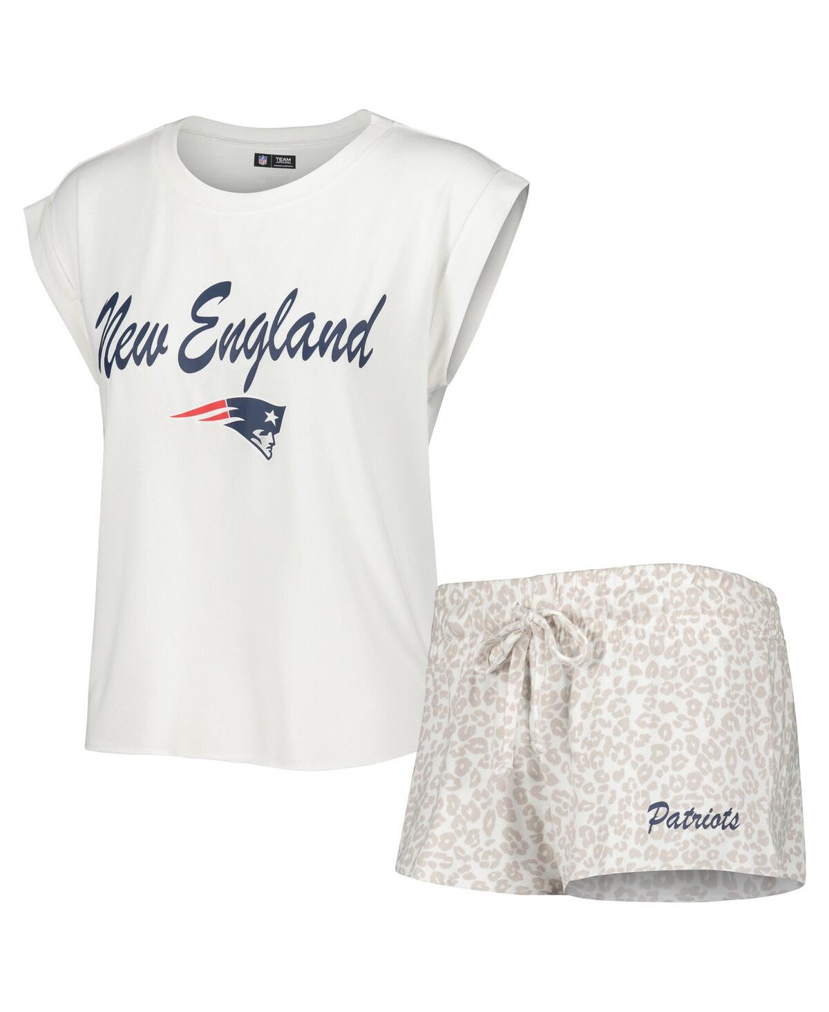 Shop Concepts Sport Women's  White, Cream New England Patriots Montana Knit T-shirt And Shorts Sleep Set In White,cream