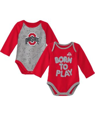 Newborn and Infant Boys and Girls Scarlet, Heather Gray Ohio State Buckeyes Born To Win Two-Pack Long Sleeve Bodysuit Set