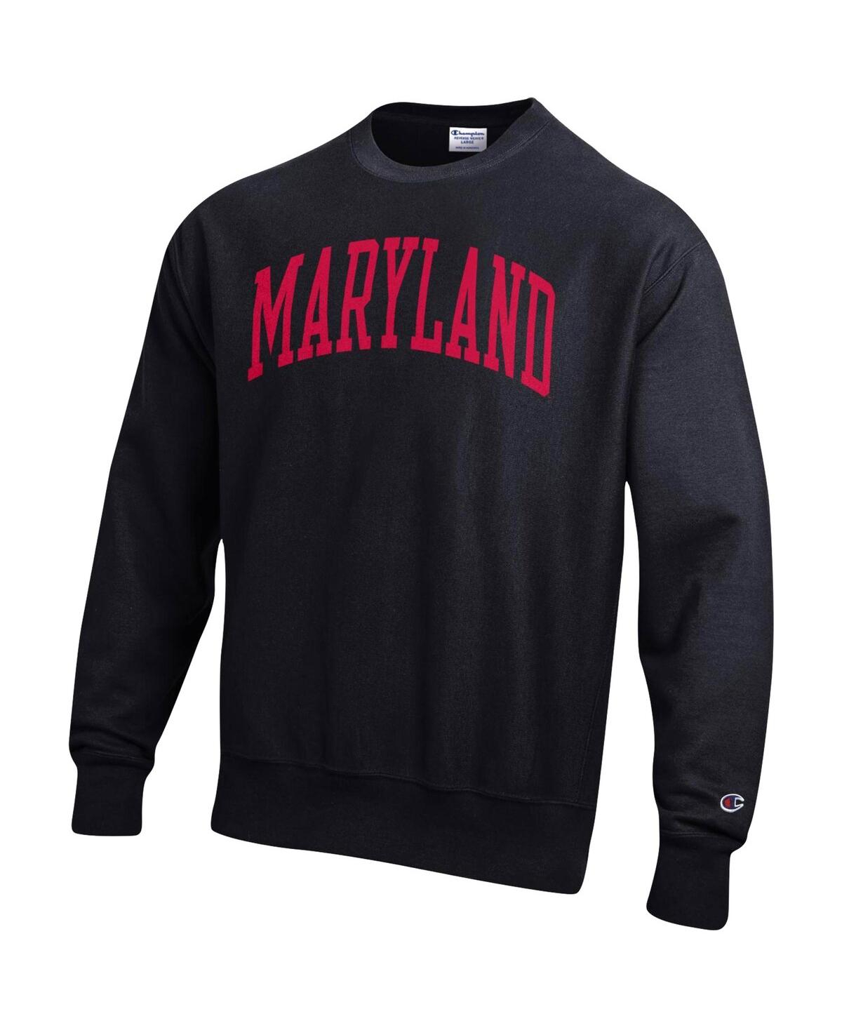 Shop Champion Men's  Black Maryland Terrapins Arch Reverse Weave Pullover Sweatshirt