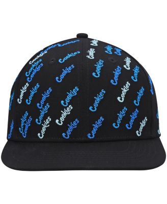 Men's Black Triple Beam Allover Print Snapback Hat