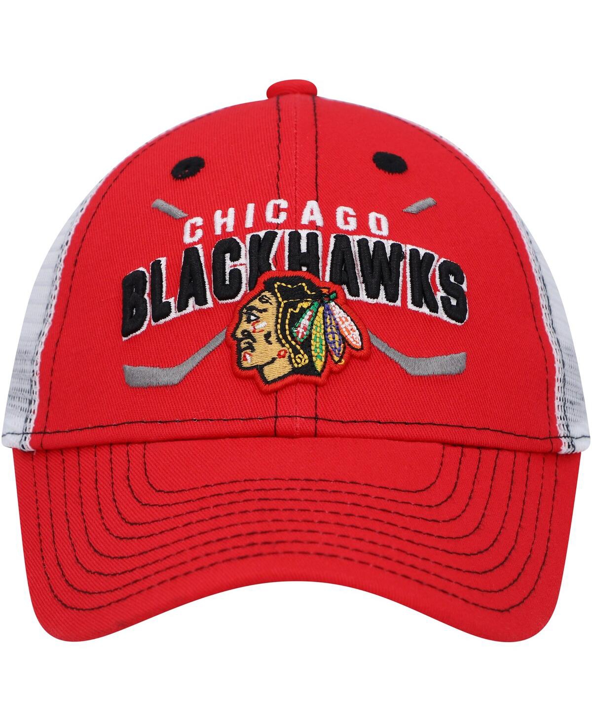Shop Outerstuff Big Boys And Girls Red And White Chicago Blackhawks Core Lockup Trucker Snapback Hat In Red,white