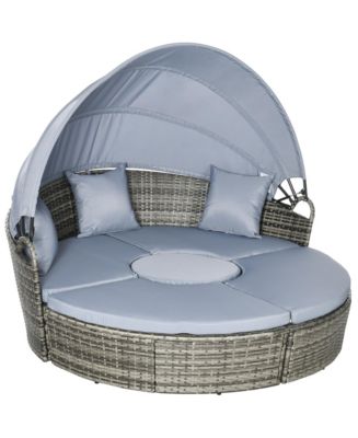 Outsunny 4pc Rattan Patio Furniture Set, Round Convertible Daybed or ...