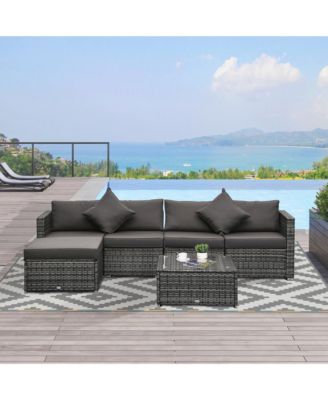 6-Piece Outdoor Patio Rat Wicker Furniture Set w/ Cushions Charcoal