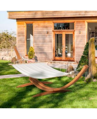 1-Person Hammock with Stand Set for Outside & Inside, 154" x 47" Wooden Frame, Cotton Fabric Bed, Safety Cords, 330 lbs. Weight Capacity, Indoor Outdoor Standalone