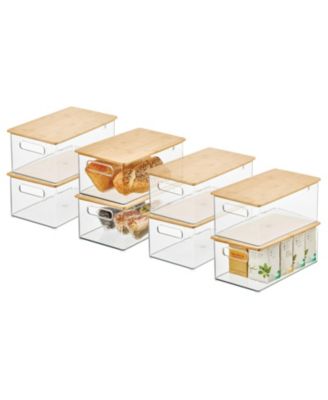 mDesign Plastic Kitchen Storage Box with Bamboo Lid and Handles, 8 Pack ...