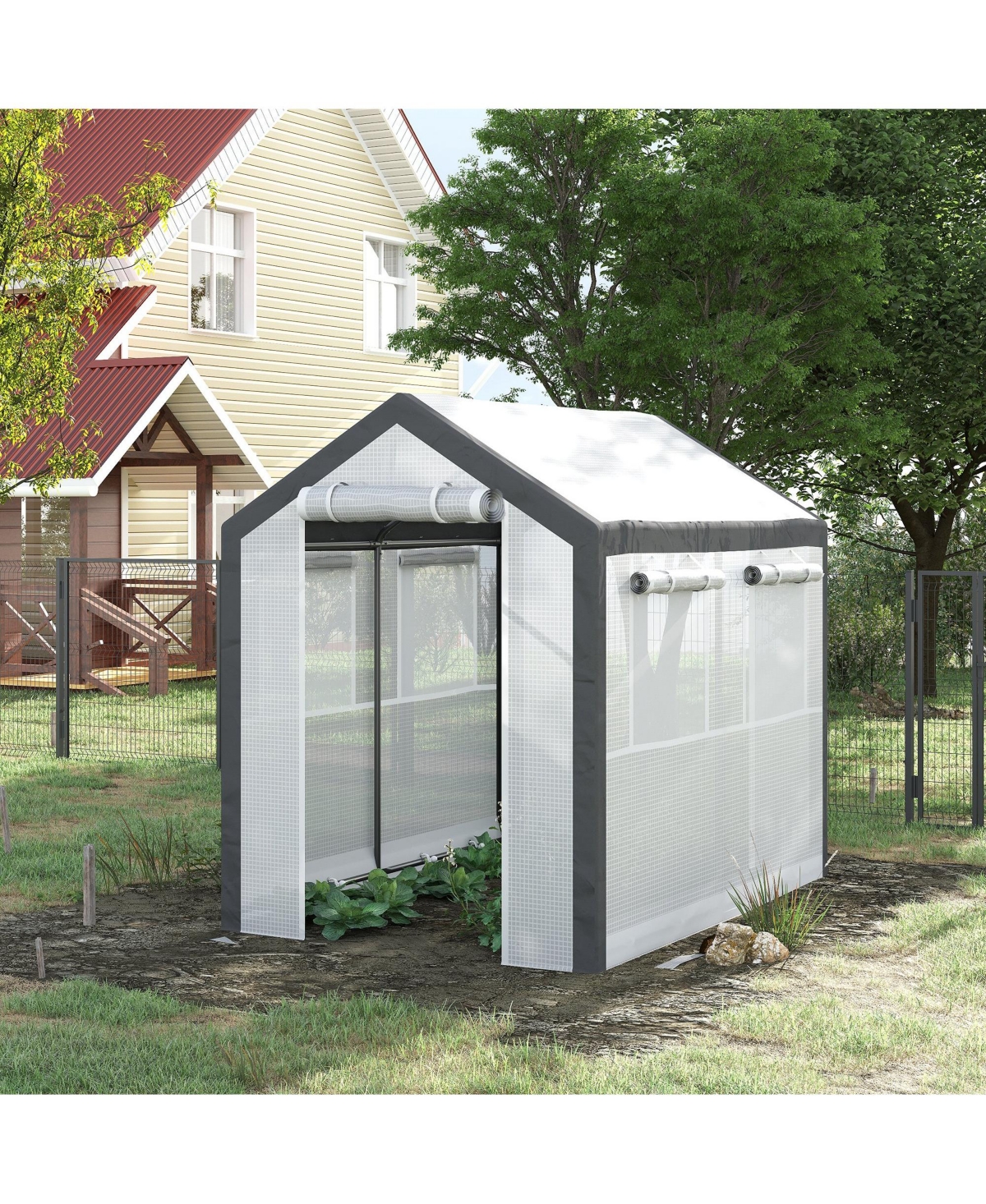 Outsunny Walk-In Tunnel house with Windows, Mesh Doors, Weather Cover