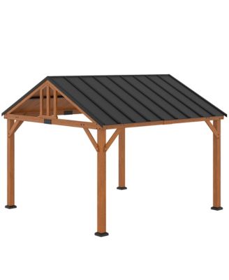 12'x11' Wooden Hardtop Gazebo w/ Waterproof Asphalt Roof, Brown