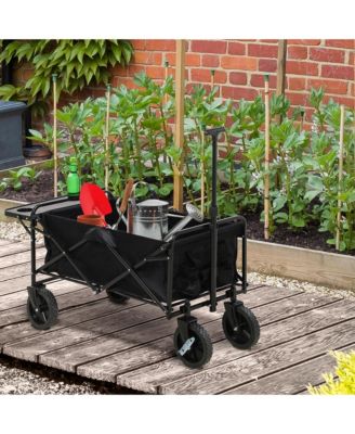 Collapsible Wagon with Adjustable Handle, Folding Table and Cup Holders, Heavy Duty Garden Carts with Wheels, Black