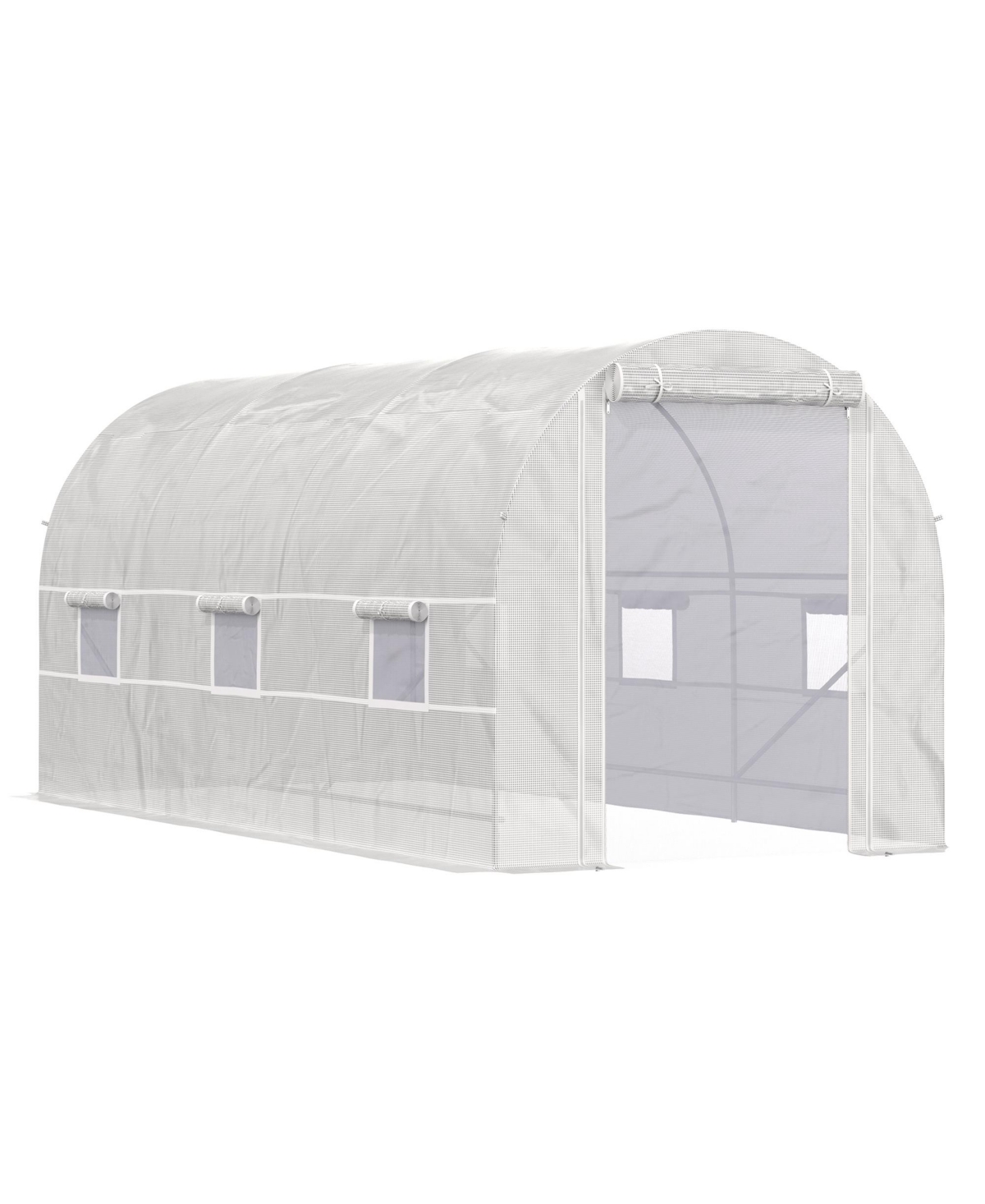 15' x 7' x 7' Walk-In Tunnel Greenhouse, Large Garden Hot House Kit with 6 Roll-up Windows & Roll Up Door, Steel Frame, White - White